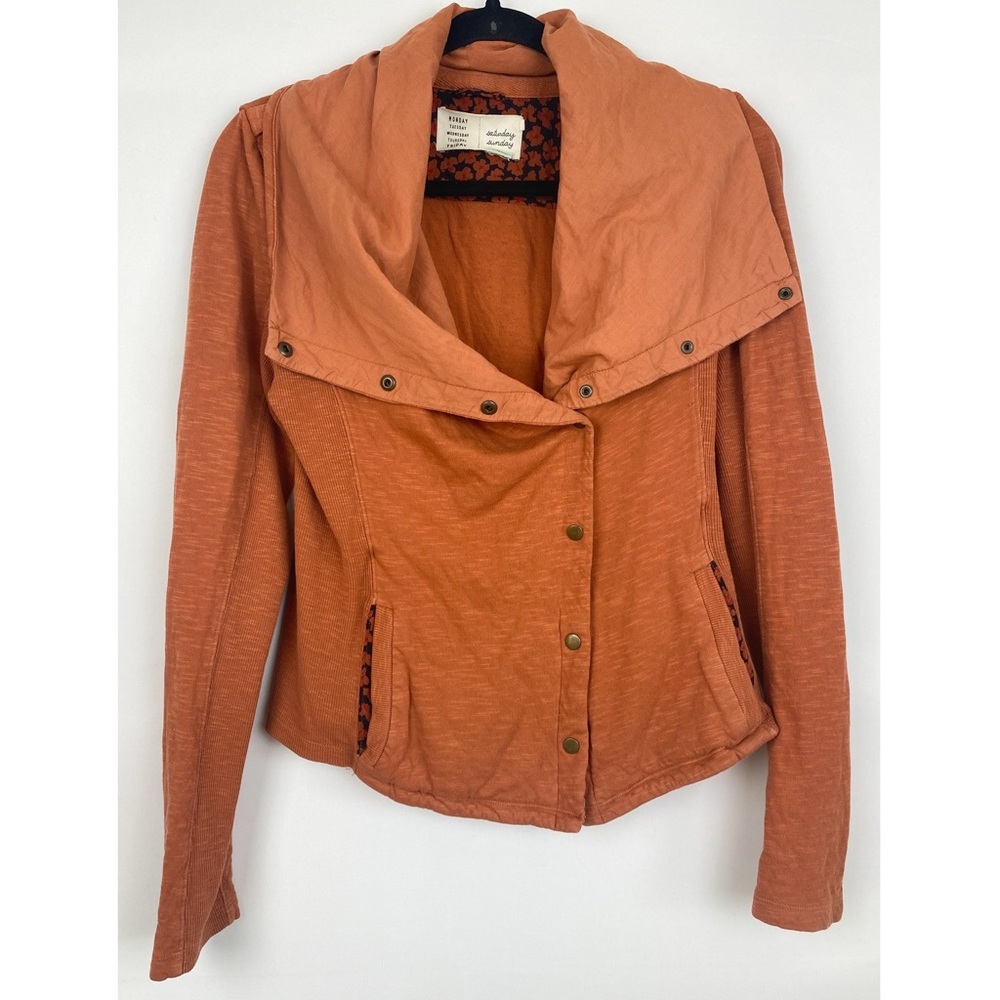 Anthropologie Saturday Sunday Tavi Moto Cotton Knit Jacket, Rust Orange - Size S - Picture 3 of 9